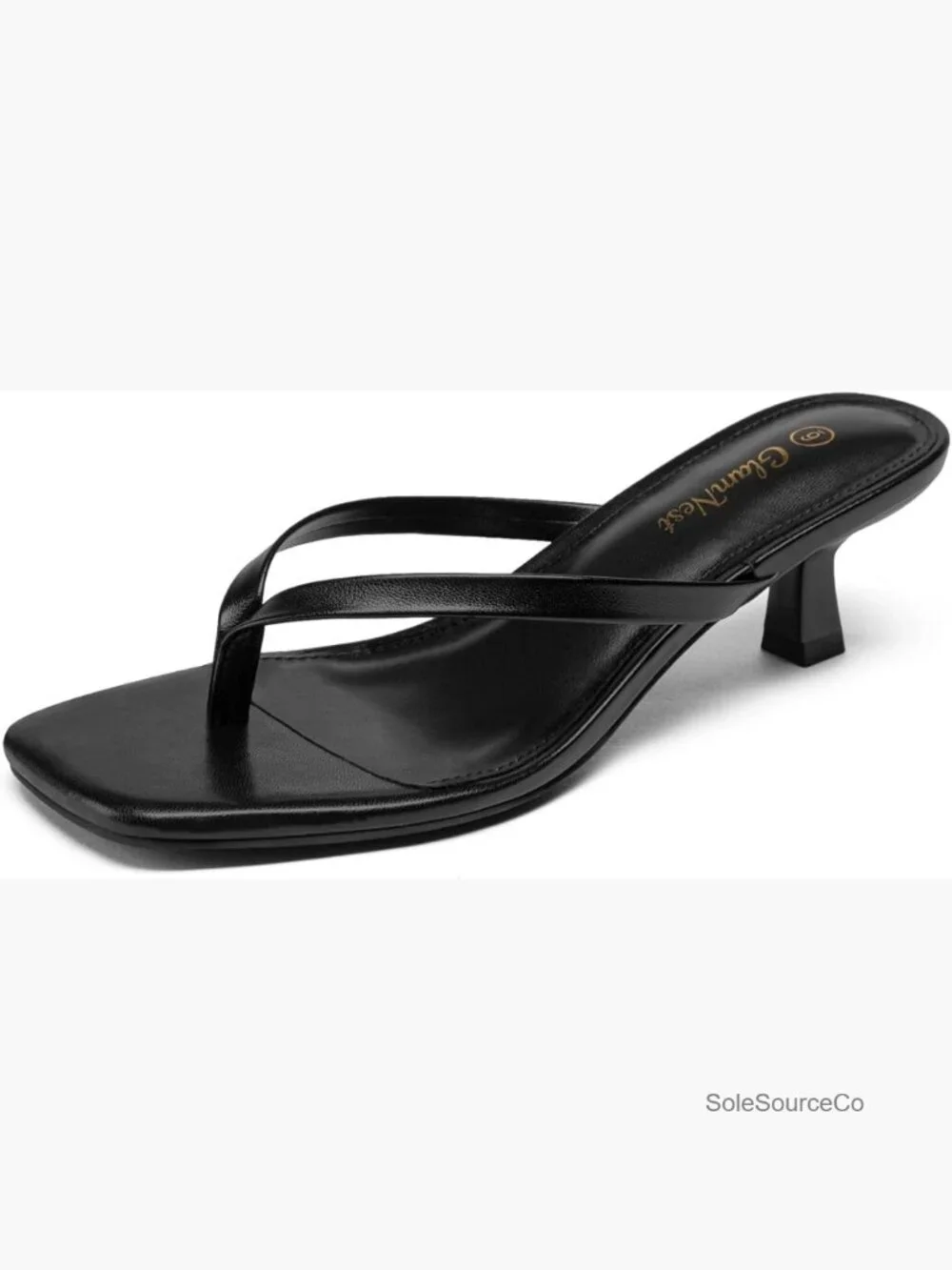 Kitten Heel Sandals Square Open Toe Slip On Thong Heels Comfortable 2 Inch